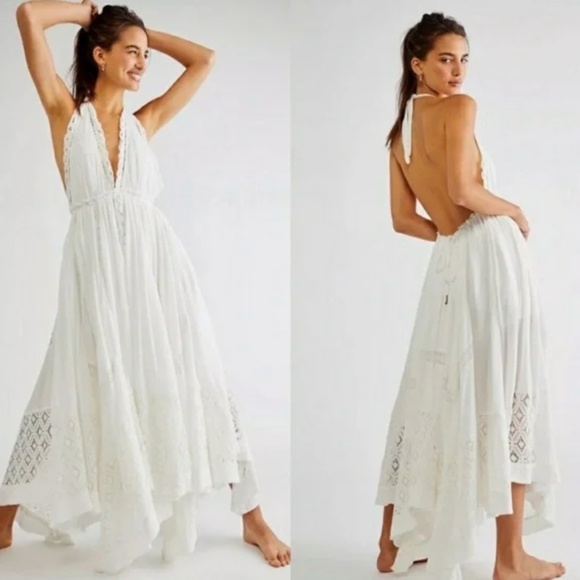 Free People Norina Endless Summer Crochet Halter Open Back Maxi Dress in White - Picture 1 of 7